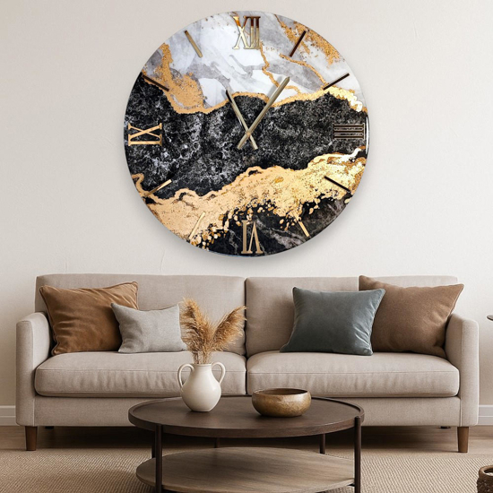 Orologio per parete prime design effetto marmo oro 60cm